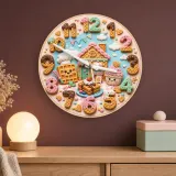 Waffle House Bakery Kids Room Wall Clock | Sweet Dessert Nursery Decor, Cute Birthday Gift For Girls (13.6 inch / 34.5 cm)