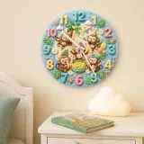 Playful Jungle Monkey Kids Room Wall Clock | Safari Nursery Decor, Cute Tropical Baby Shower Gift For Boys & Girls (13.6 inch / 34.5 cm)