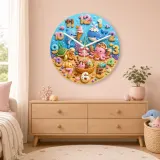 Ocean Animals Dessert Kids Room Wall Clock | Under The Sea Nursery Decor, Baby Boy Girl Birthday Gift (13.6 inch / 34.5 cm)