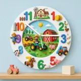 Farm Animals Tractor Kids Room Wall Clock | Barnyard Nursery Decor, Little Boy Playroom Wall Art & Birthday Keepsake (13.6 inch / 34.5 cm)