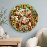 Woodland Animal Tea Party Kids Room Wall Clock | Forest Nursery Decor, Baby Shower Birthday Gift Keepsake (13.6 inch / 34.5 cm)