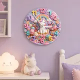 Magical Unicorn Candy Land Kids Room Wall Clock | Pastel Rainbow Nursery Art Decor, Sweet Little Girl Birthday Gift (13.6 inch / 34.5 cm)