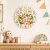 Pastel Monkey Birthday Kids Room Wall Clock | Cute Safari Animal Nursery Decor, Sweet Baby Shower Gift For Children (13.6 inch / 34.5 cm)