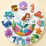 Mermaid Under The Sea Kids Room Wall Clock | Cute Ocean Marine Life Nursery Decor, Baby Girl Room Birthday Gift Idea (13.6 inch / 34.5 cm)