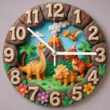 Dinosaur Volcano Kids Room Wall Clock | Prehistoric Jungle Nursery Decor, Little Boy Bedroom Birthday Gift Keepsake (13.6 inch / 34.5 cm)