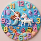 Mermaid & Sea Unicorn Kids Room Wall Clock | Magical Underwater Ocean Nursery Wall Decor, Little Girl Bedroom Gift (13.6 inch / 34.5 cm)