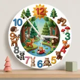 Knitted Style Woodland Forest Animals Kids Room Wall Clock | Cozy Nursery Decor, Memorable Baby Shower Gift Keepsake (13.6 inch / 34.5 cm)