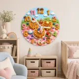 Waffle Breakfast Kids Room Wall Clock | Sweet Picnic Nursery Decor, Cute Playroom Birthday Gift (13.6 inch / 34.5 cm)