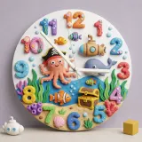 Pirate Octopus Ocean Kids Room Wall Clock | Under The Sea Nursery Decor, Marine Life Theme Baby Boy Birthday Gift (13.6 inch / 34.5 cm)