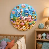 Ocean Animals Dessert Kids Room Wall Clock | Under The Sea Nursery Decor, Baby Boy Girl Birthday Gift (13.6 inch / 34.5 cm)