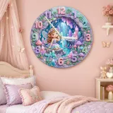 Magical Fairy and Crystal Cave Kids Room Wall Clock | Enchanted Pastel Nursery Decor, Whimsical Girls Room Gift Art (13.6 inch / 34.5 cm)