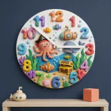 Pirate Octopus Ocean Kids Room Wall Clock | Under The Sea Nursery Decor, Marine Life Theme Baby Boy Birthday Gift (13.6 inch / 34.5 cm)
