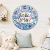 Polar Bear Family Kids Room Wall Clock | Arctic Winter Wonderland Nursery Decor, Cute Baby Shower Gift For Newborn (13.6 inch / 34.5 cm)