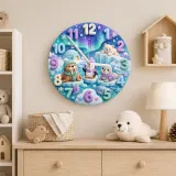 Cute Arctic Animals Kids Room Wall Clock | Northern Lights Nursery Decor, Polar Bear & Penguin Baby Shower Gift Idea (13.6 inch / 34.5 cm)