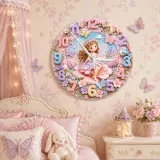 Magical Fairy Princess Kids Room Wall Clock | Enchanted Castle Floral Nursery Decor, Sweet Baby Girl Room Keepsake (13.6 inch / 34.5 cm)