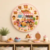 Waffle Shop Food Truck Kids Room Wall Clock | Sweet Bakery Nursery Decor, Cute Birthday Gift For Girls (13.6 inch / 34.5 cm)