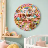 Candy Carnival Carousel Kids Room Wall Clock | Rainbow Nursery Decor, Sweet Little Girl Birthday Gift (13.6 inch / 34.5 cm)
