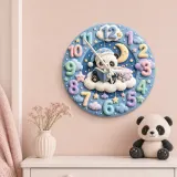 Bedtime Reading Panda Kids Room Wall Clock | Pastel Night Sky Nursery Decor, Cute Baby Shower Gift For New Parents (13.6 inch / 34.5 cm)