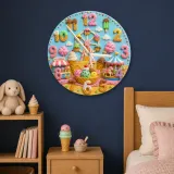 Ice Cream Carnival Kids Room Wall Clock | Pastel Fairground Nursery Decor, Sweet Birthday Gift (13.6 inch / 34.5 cm)
