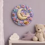 Pastel Sweet Dreams Bear Kids Room Wall Clock | Moon And Stars Whimsical Nursery Decor, Cute Baby Girl Shower Gift (13.6 inch / 34.5 cm)