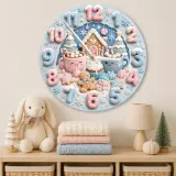 Pastel Winter Gingerbread Kids Room Wall Clock | Cute Hot Cocoa Snowman Nursery Decor, Sweet Holiday Baby Girl Gift (13.6 inch / 34.5 cm)