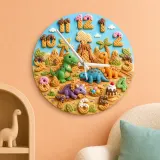 Dinosaur Ice Cream Kids Room Wall Clock | Volcano Nursery Decor, Little Boy Birthday Gift Keepsake (13.6 inch / 34.5 cm)