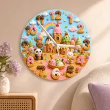 Panda Bunny Candy Castle Kids Room Wall Clock | Rainbow Nursery Decor, Sweet Baby Shower Gift (13.6 inch / 34.5 cm)