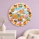 Waffle House Bakery Kids Room Wall Clock | Sweet Dessert Nursery Decor, Cute Birthday Gift For Girls (13.6 inch / 34.5 cm)