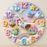 Pastel Dreamland Kids Room Wall Clock | Magical Dragon Castle Nursery Decor, Sweet Dreams Baby Shower Gift Keepsake (13.6 inch / 34.5 cm)