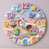 Pastel Dreamland Kids Room Wall Clock | Magical Dragon Castle Nursery Decor, Sweet Dreams Baby Shower Gift Keepsake (13.6 inch / 34.5 cm)