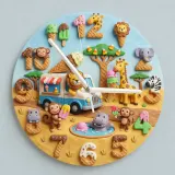 Safari Animals Ice Cream Truck Kids Room Wall Clock | Sweet Treats Nursery Decor, Baby Shower Gifts For Boys & Girls (13.6 inch / 34.5 cm)