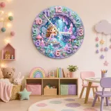 Magical Fairy and Crystal Cave Kids Room Wall Clock | Enchanted Pastel Nursery Decor, Whimsical Girls Room Gift Art (13.6 inch / 34.5 cm)