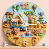 Safari Animals Ice Cream Truck Kids Room Wall Clock | Sweet Treats Nursery Decor, Baby Shower Gifts For Boys & Girls (13.6 inch / 34.5 cm)