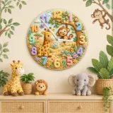 Jungle Safari Giraffe & Monkey Kids Room Wall Clock | Whimsical Animal Nursery Decor, Sweet Playroom Wall Art Gift (13.6 inch / 34.5 cm)