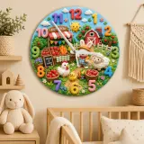 Farm Animals Kids Room Wall Clock | Bunny Farmer Nursery Decor, Baby Shower Birthday Gift Keepsake Toddler Room Art (13.6 inch / 34.5 cm)