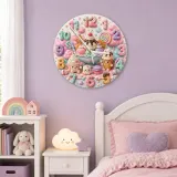 Pastel Candyland Kids Room Wall Clock | Sweet Treats Nursery Decor, Kawaii Ice Cream Girls Playroom Wall Decor Gift (13.6 inch / 34.5 cm)