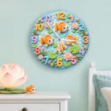 Whimsical Goldfish Pond Kids Room Wall Clock | Pastel Lotus Flower Nursery Home Decor, Sweet Newborn Baby Shower Gift (13.6 inch / 34.5 cm)
