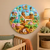 Dinosaur Volcano Kids Room Wall Clock | Candyland Nursery Decor, Little Boy Birthday Gift Keepsake (13.6 inch / 34.5 cm)