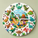 Dinosaur Playground Kids Room Wall Clock | Cute T-Rex Nursery Decor, Playroom Wall Art, Little Boy Birthday Gift Idea (13.6 inch / 34.5 cm)
