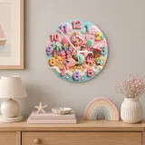 Pastel Mermaid & Sweet Treats Kids Room Wall Clock | Kawaii Candy Beach Nursery Decor, Cute Little Girls Bedroom Gift (13.6 inch / 34.5 cm)