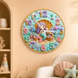 Mermaid Treasure Chest Kids Room Wall Clock | Seashell Ocean Nursery Decor, Baby Girl Birthday Gift (13.6 inch / 34.5 cm)