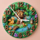 Enchanted Forest Dragon Fairy Kids Room Wall Clock | Magical Woodland Nursery Decor, Baby Boy And Girl Birthday Gift (13.6 inch / 34.5 cm)