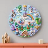 Magical Fairytale Kids Room Wall Clock | Castle Dragon Unicorn Nursery Room Decor, Birthday & Baby Shower Keepsake (13.6 inch / 34.5 cm)