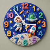 Outer Space Astronaut Kids Room Wall Clock | Alien Rocket Nursery Decor, Baby Boy Bedroom Birthday Gift Idea Keepsake (13.6 inch / 34.5 cm)