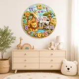 Safari Jungle Animals Kids Room Wall Clock | Cute Lion Elephant Nursery Decor, Unique Baby Shower Gifts for Newborns (13.6 inch / 34.5 cm)