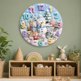 Winter Snowman & Woodland Animals Kids Room Wall Clock | Pastel Nursery Decor, Sweet Baby Shower Gift For Little Ones (13.6 inch / 34.5 cm)