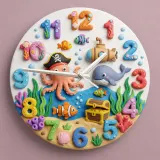 Pirate Octopus Under The Sea Kids Room Wall Clock | Ocean Theme Nursery Decor, Baby Boy Bedroom Birthday Keepsake (13.6 inch / 34.5 cm)