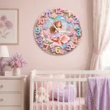 Magical Fairy Princess Kids Room Wall Clock | Enchanted Castle Floral Nursery Decor, Sweet Baby Girl Room Keepsake (13.6 inch / 34.5 cm)