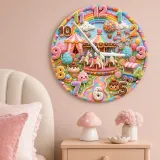 Candy Carnival Carousel Kids Room Wall Clock | Rainbow Nursery Decor, Sweet Little Girl Birthday Gift (13.6 inch / 34.5 cm)