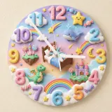 Pastel Dreamland Kids Room Wall Clock | Magical Dragon Castle Nursery Decor, Sweet Dreams Baby Shower Gift Keepsake (13.6 inch / 34.5 cm)